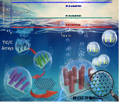 氮掺杂(1t-2h-mose2/tic-c核壳阵列的相调控及其高效析氢反应机理图